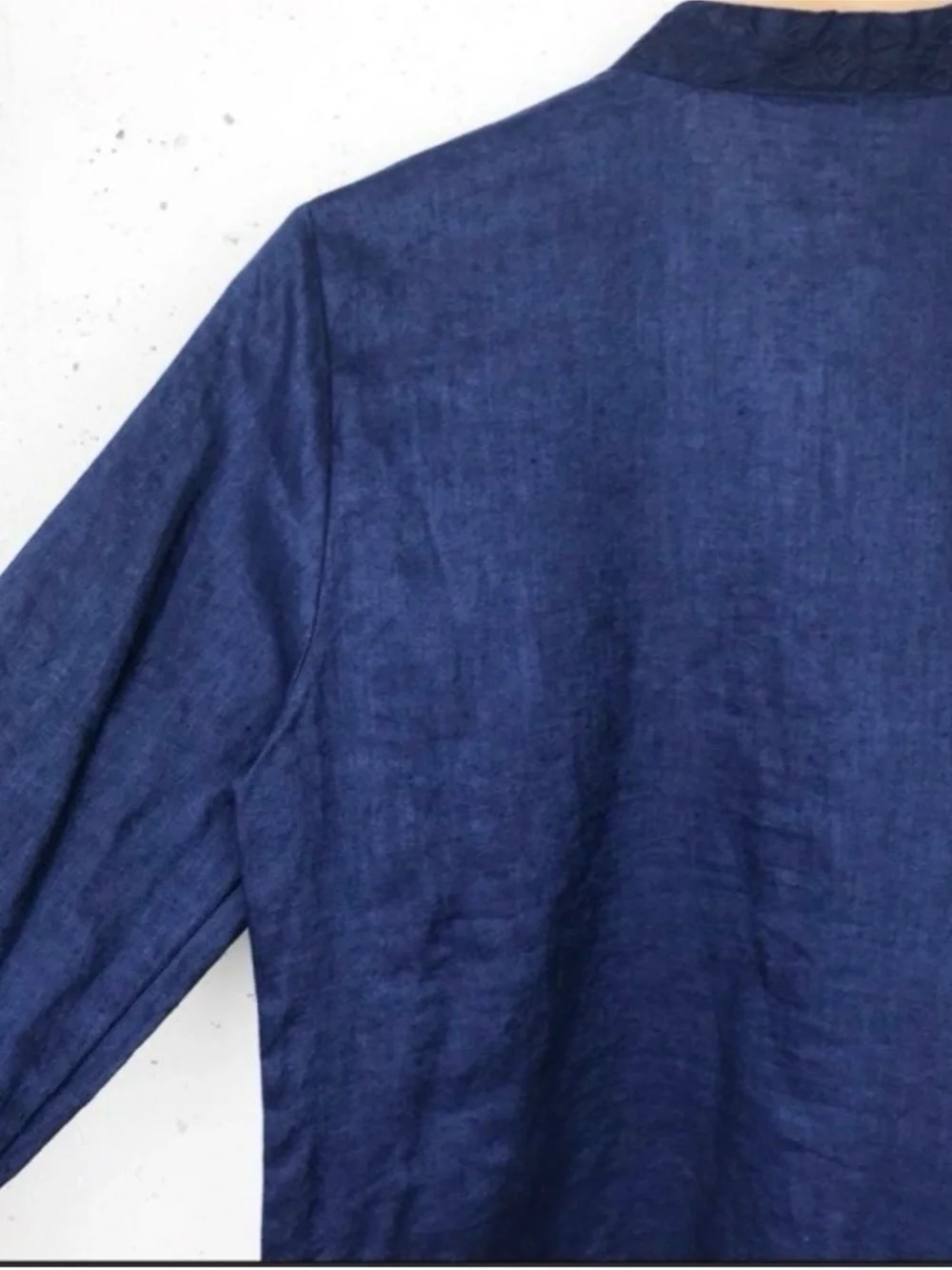 JM Collection Navy Embellished Linen Tunic - Picture 7 of 10